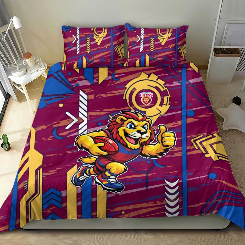 Brisbane Lions Bedding Set Mascot Cartoon Football Illustration Style