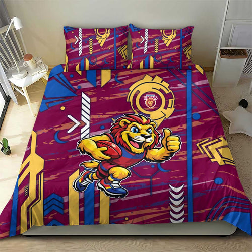 Brisbane Lions Bedding Set Mascot Cartoon Football Illustration Style