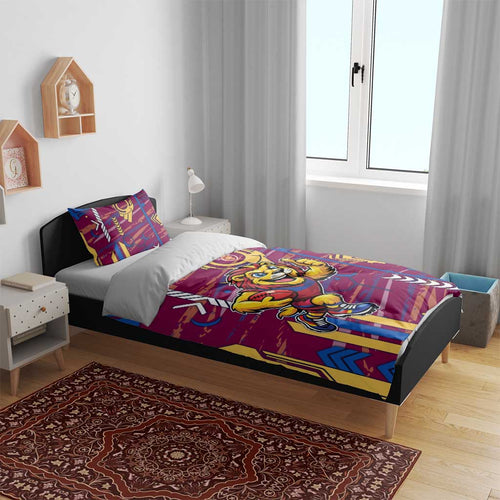 Brisbane Lions Bedding Set Mascot Cartoon Football Illustration Style