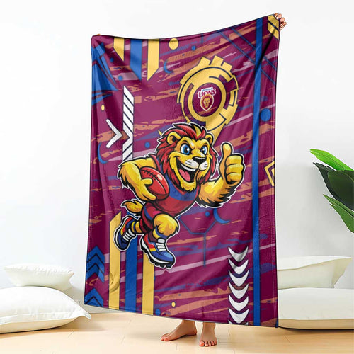 Brisbane Lions Blanket Mascot Cartoon Football Illustration Style