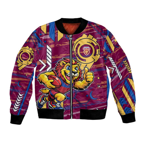 Brisbane Lions Bomber Jacket Mascot Cartoon Football Illustration Style