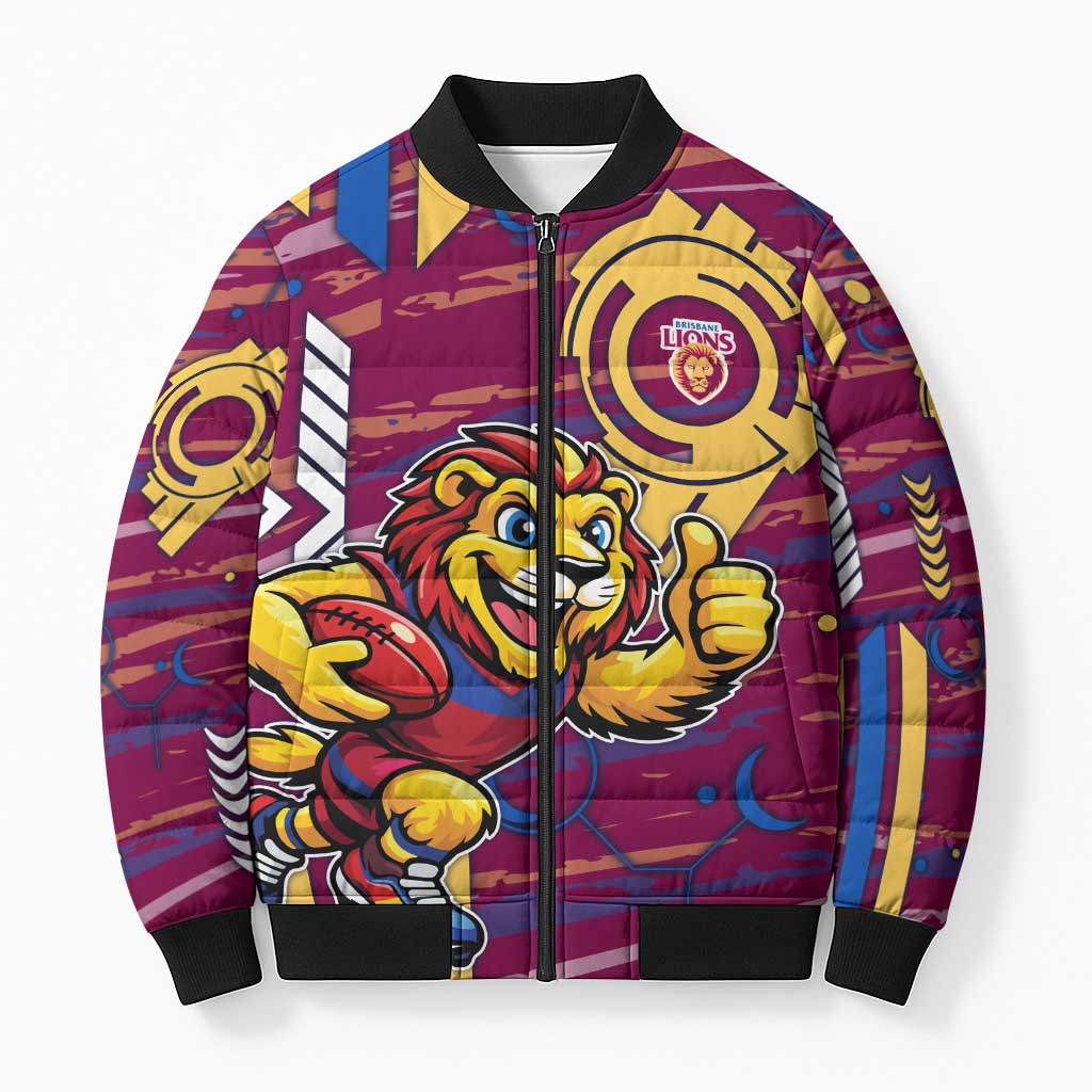 Brisbane Lions Bomber Puffer Jacket Mascot Cartoon Football Illustration Style