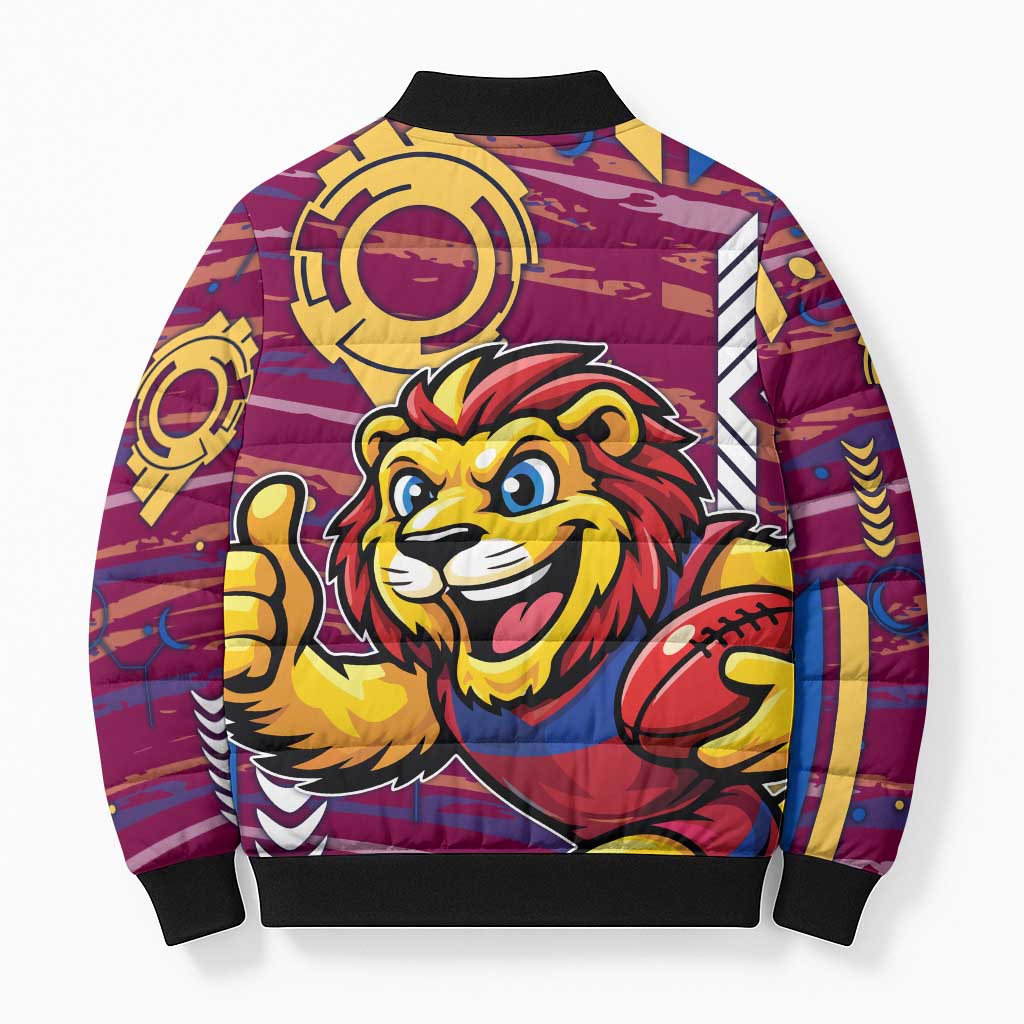 Brisbane Lions Bomber Puffer Jacket Mascot Cartoon Football Illustration Style