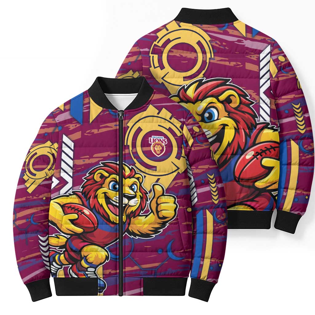 Brisbane Lions Bomber Puffer Jacket Mascot Cartoon Football Illustration Style