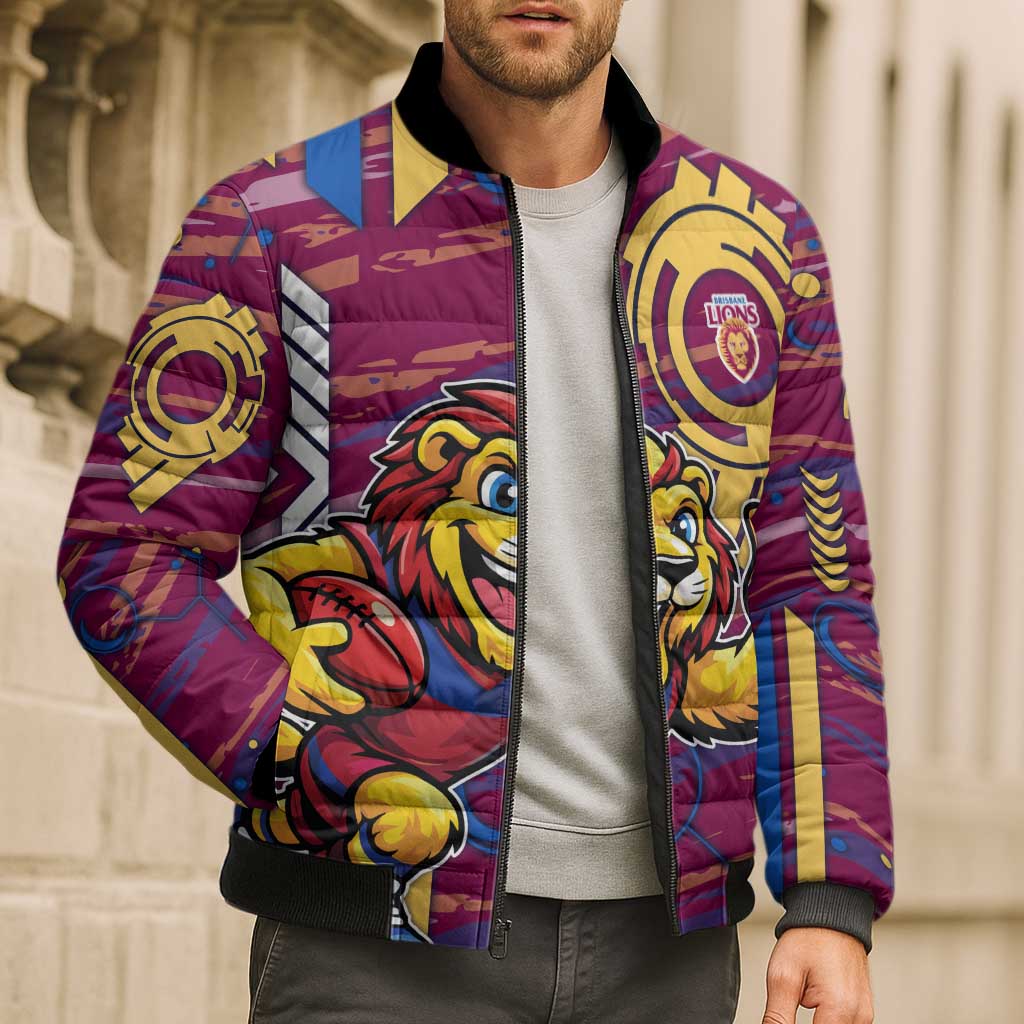 Brisbane Lions Bomber Puffer Jacket Mascot Cartoon Football Illustration Style