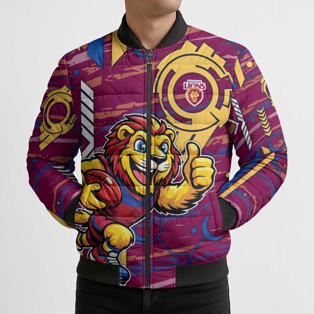 Brisbane Lions Bomber Puffer Jacket Mascot Cartoon Football Illustration Style