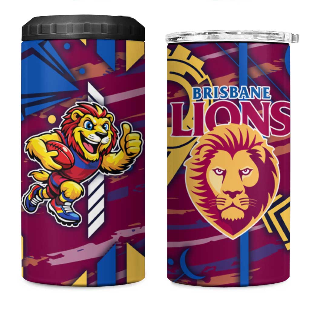 Brisbane Lions 4 in 1 Can Cooler Tumbler Mascot Cartoon Football Illustration Style