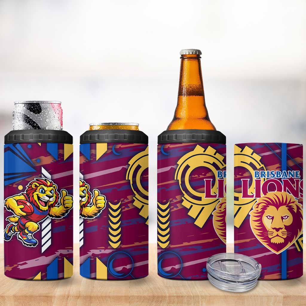 Brisbane Lions 4 in 1 Can Cooler Tumbler Mascot Cartoon Football Illustration Style