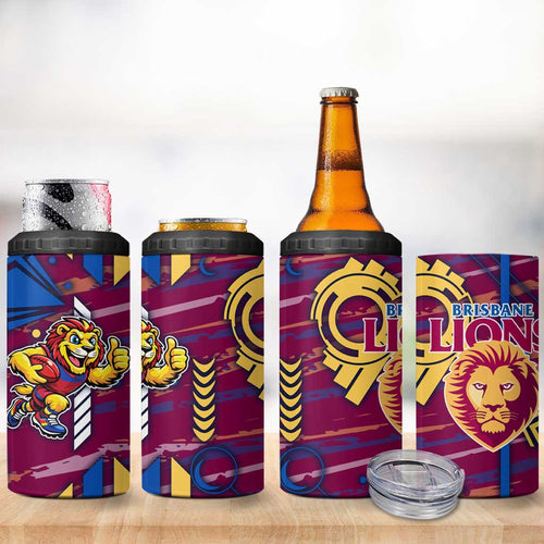 Brisbane Lions 4 in 1 Can Cooler Tumbler Mascot Cartoon Football Illustration Style