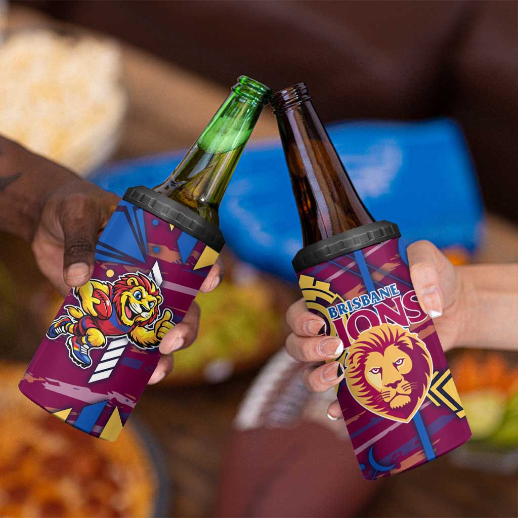 Brisbane Lions 4 in 1 Can Cooler Tumbler Mascot Cartoon Football Illustration Style