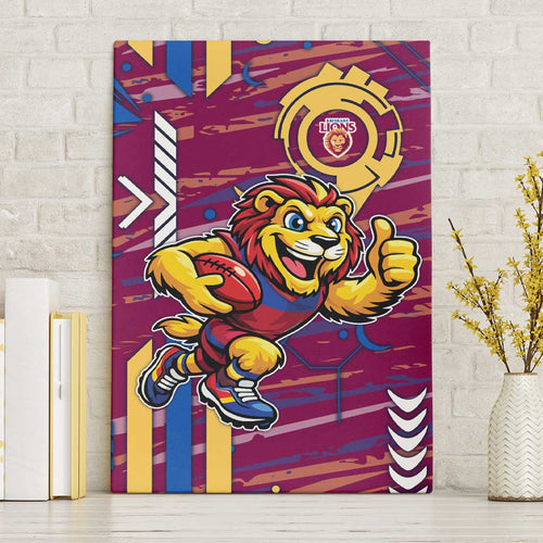 Brisbane Lions Canvas Wall Art Mascot Cartoon Football Illustration Style