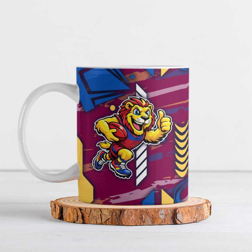 Brisbane Lions Ceramic Mug Mascot Cartoon Football Illustration Style
