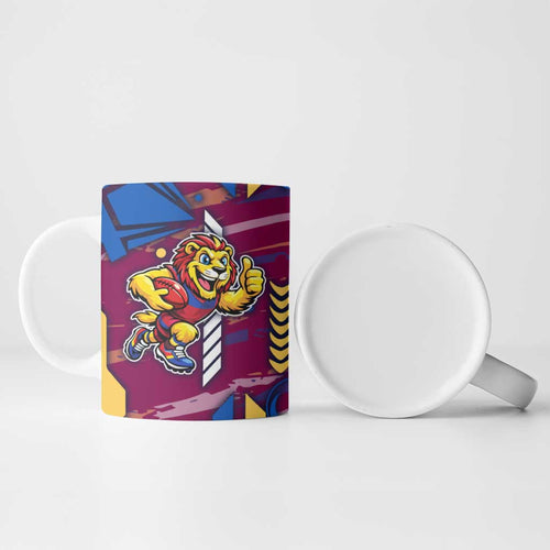 Brisbane Lions Ceramic Mug Mascot Cartoon Football Illustration Style