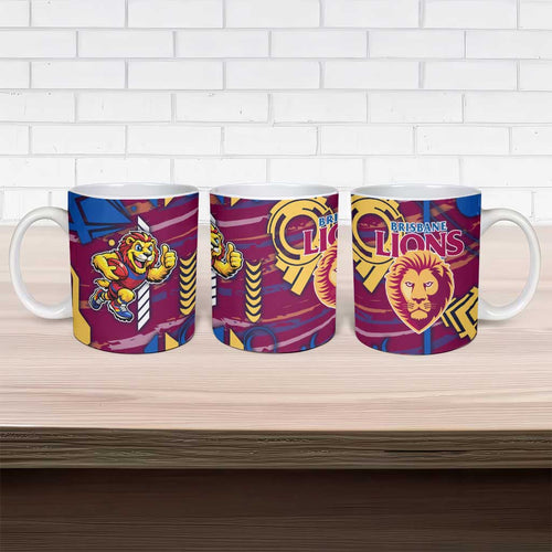 Brisbane Lions Ceramic Mug Mascot Cartoon Football Illustration Style