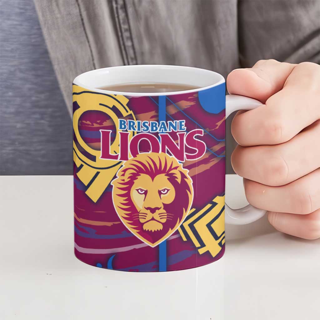 Brisbane Lions Ceramic Mug Mascot Cartoon Football Illustration Style