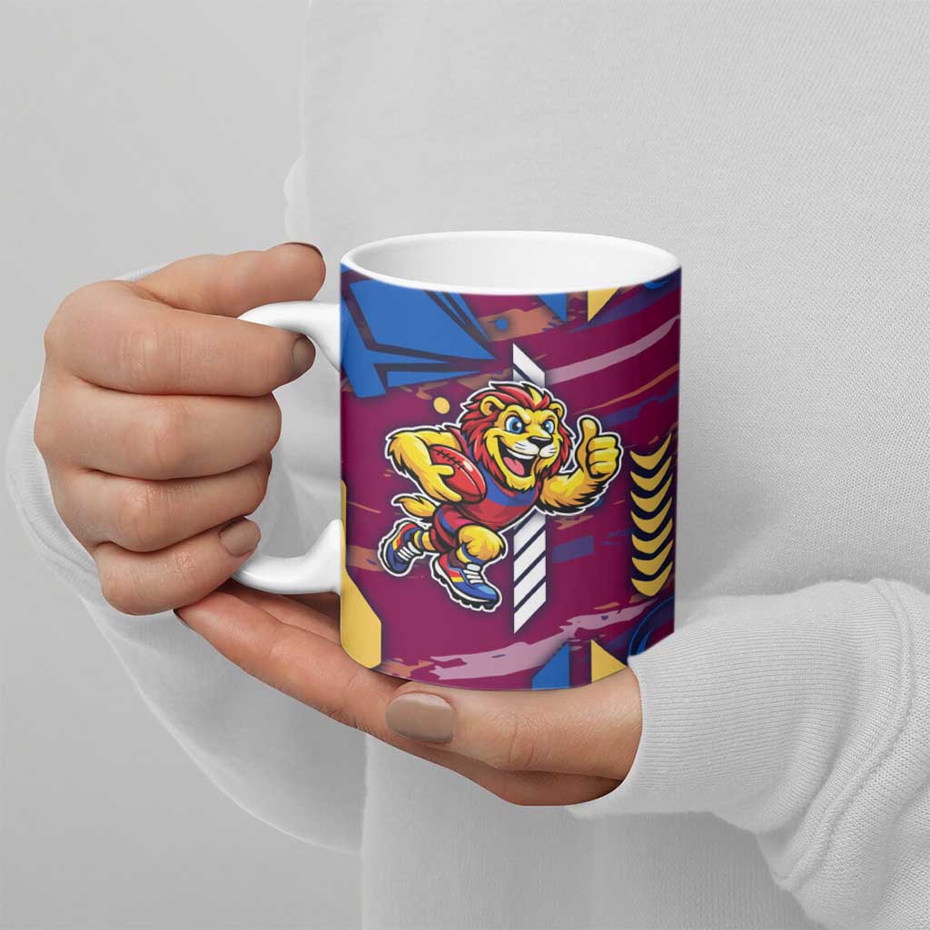 Brisbane Lions Ceramic Mug Mascot Cartoon Football Illustration Style