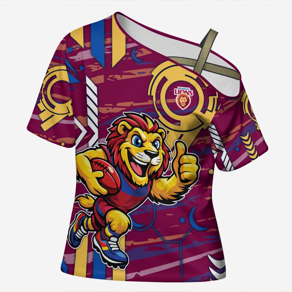 Brisbane Lions Cross Shoulder Shirt Mascot Cartoon Football Illustration Style