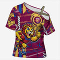 Brisbane Lions Cross Shoulder Shirt Mascot Cartoon Football Illustration Style