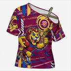 Brisbane Lions Cross Shoulder Shirt Mascot Cartoon Football Illustration Style