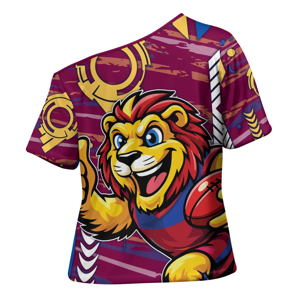 Brisbane Lions Cross Shoulder Shirt Mascot Cartoon Football Illustration Style