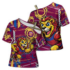 Brisbane Lions Cross Shoulder Shirt Mascot Cartoon Football Illustration Style
