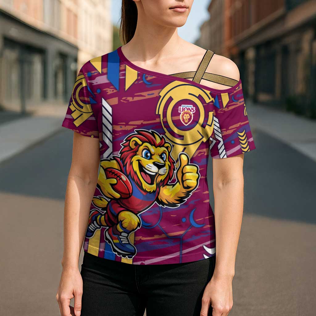 Brisbane Lions Cross Shoulder Shirt Mascot Cartoon Football Illustration Style