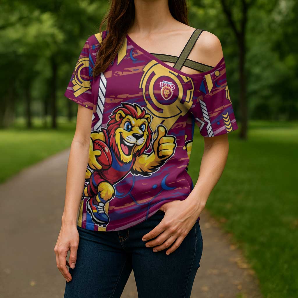 Brisbane Lions Cross Shoulder Shirt Mascot Cartoon Football Illustration Style