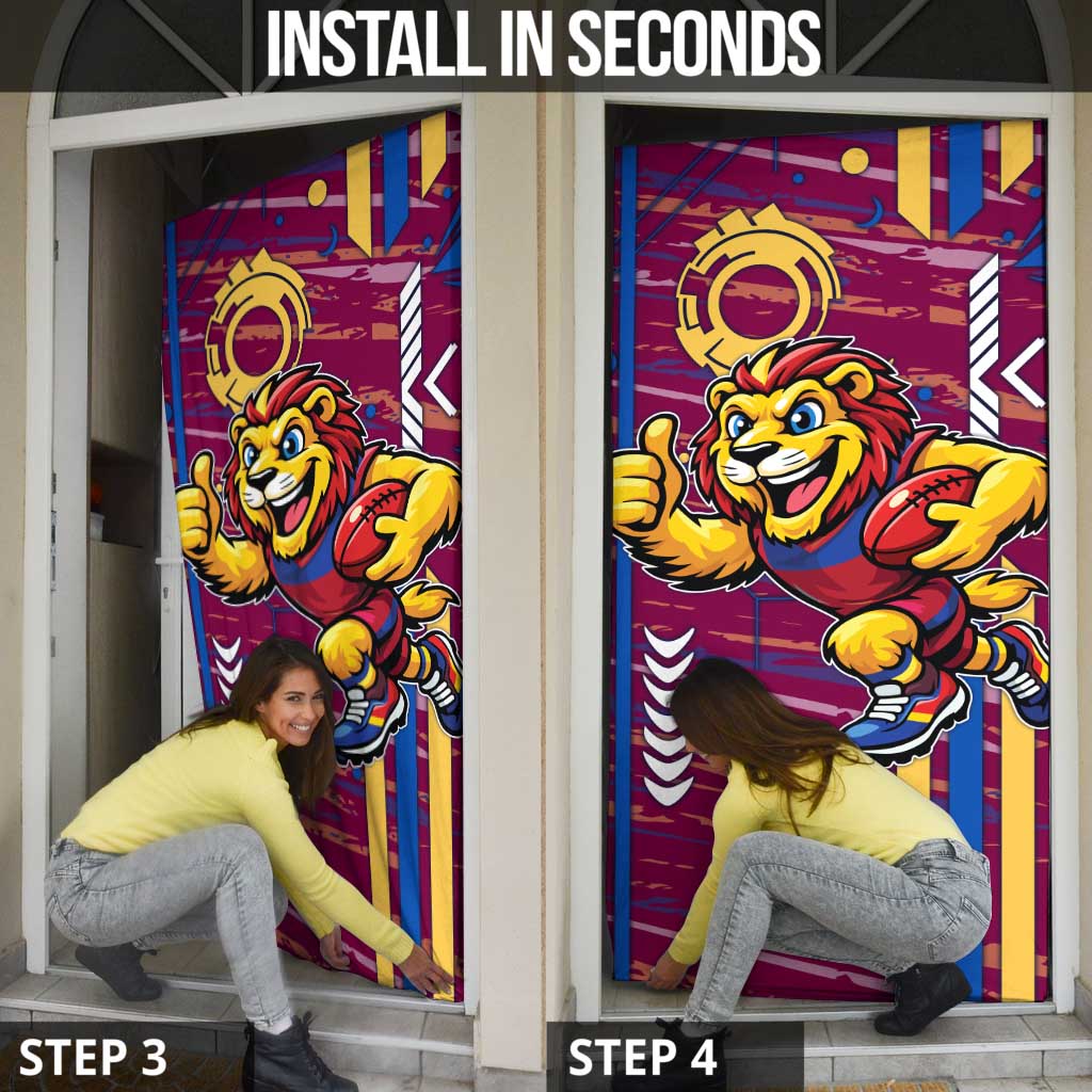 Brisbane Lions Door Cover Mascot Cartoon Football Illustration Style