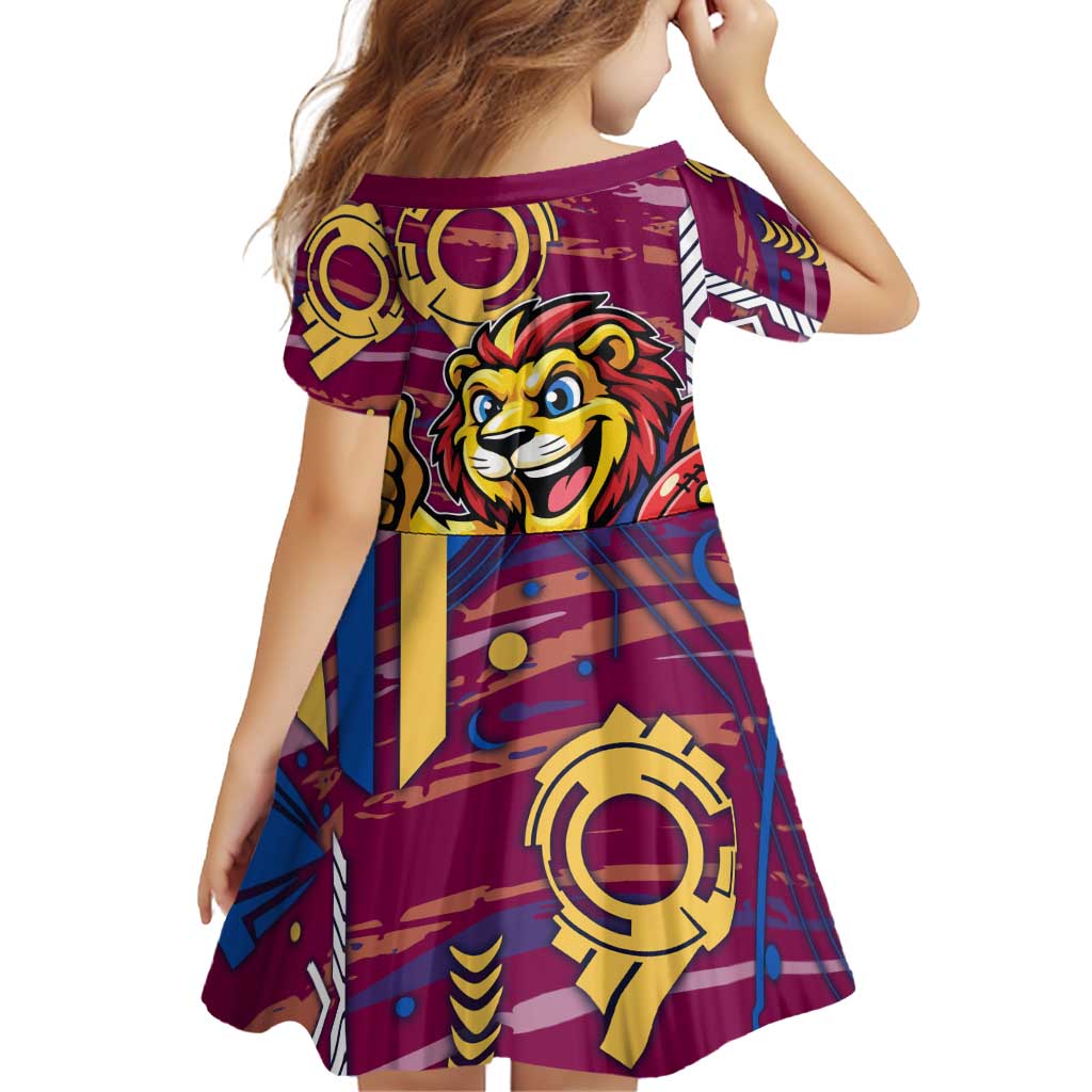 Brisbane Lions Family Matching Long Sleeve Bodycon Dress and Hawaiian Shirt Mascot Cartoon Football Illustration Style