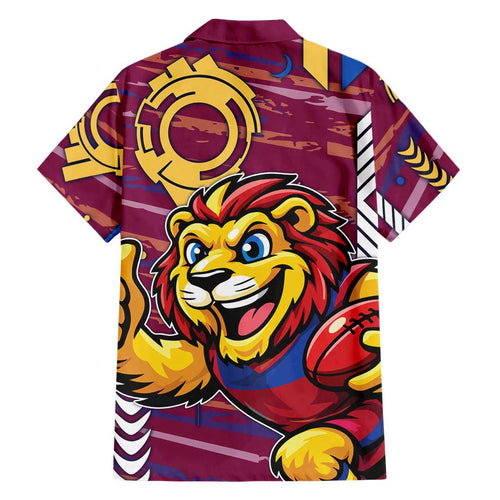 Brisbane Lions Family Matching Long Sleeve Bodycon Dress and Hawaiian Shirt Mascot Cartoon Football Illustration Style