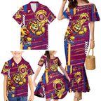 Brisbane Lions Family Matching Mermaid Dress and Hawaiian Shirt Mascot Cartoon Football Illustration Style