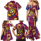 Brisbane Lions Family Matching Mermaid Dress and Hawaiian Shirt Mascot Cartoon Football Illustration Style