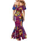 Brisbane Lions Family Matching Mermaid Dress and Hawaiian Shirt Mascot Cartoon Football Illustration Style