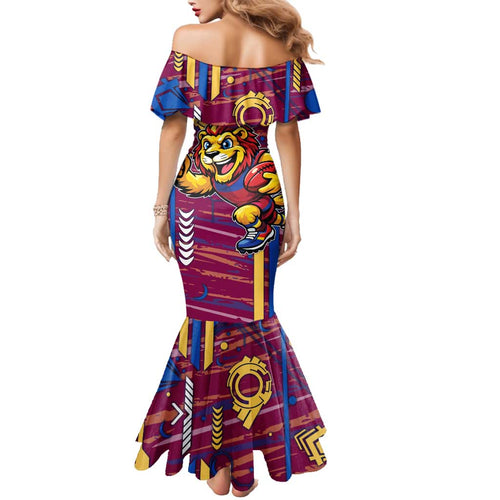 Brisbane Lions Family Matching Mermaid Dress and Hawaiian Shirt Mascot Cartoon Football Illustration Style