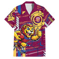Brisbane Lions Family Matching Off Shoulder Short Dress and Hawaiian Shirt Mascot Cartoon Football Illustration Style