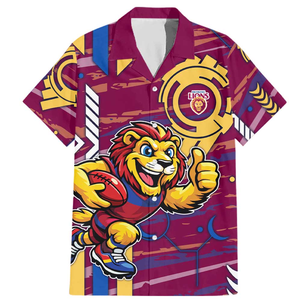 Brisbane Lions Family Matching Off Shoulder Short Dress and Hawaiian Shirt Mascot Cartoon Football Illustration Style