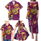 Brisbane Lions Family Matching Puletasi and Hawaiian Shirt Mascot Cartoon Football Illustration Style