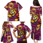 Brisbane Lions Family Matching Puletasi and Hawaiian Shirt Mascot Cartoon Football Illustration Style
