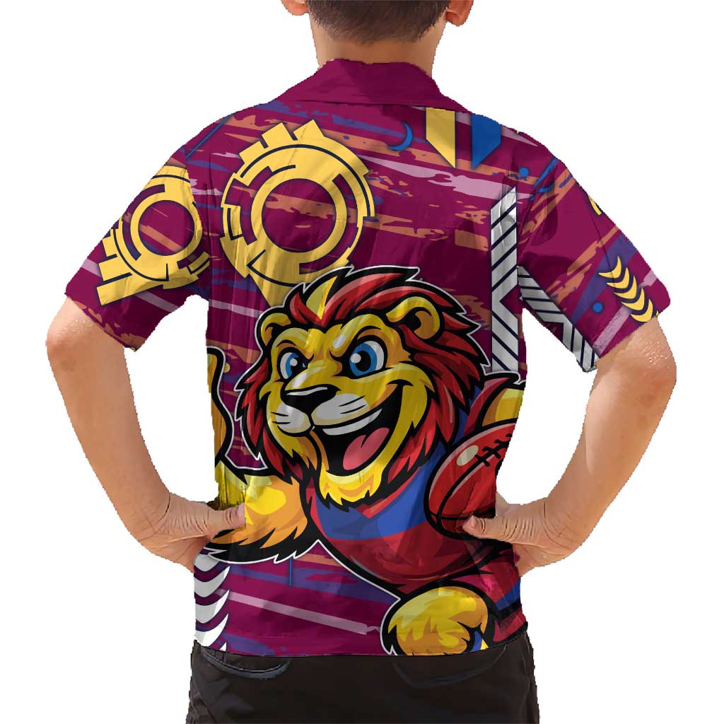 Brisbane Lions Family Matching Summer Maxi Dress and Hawaiian Shirt Mascot Cartoon Football Illustration Style
