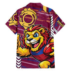 Brisbane Lions Family Matching Tank Maxi Dress and Hawaiian Shirt Mascot Cartoon Football Illustration Style