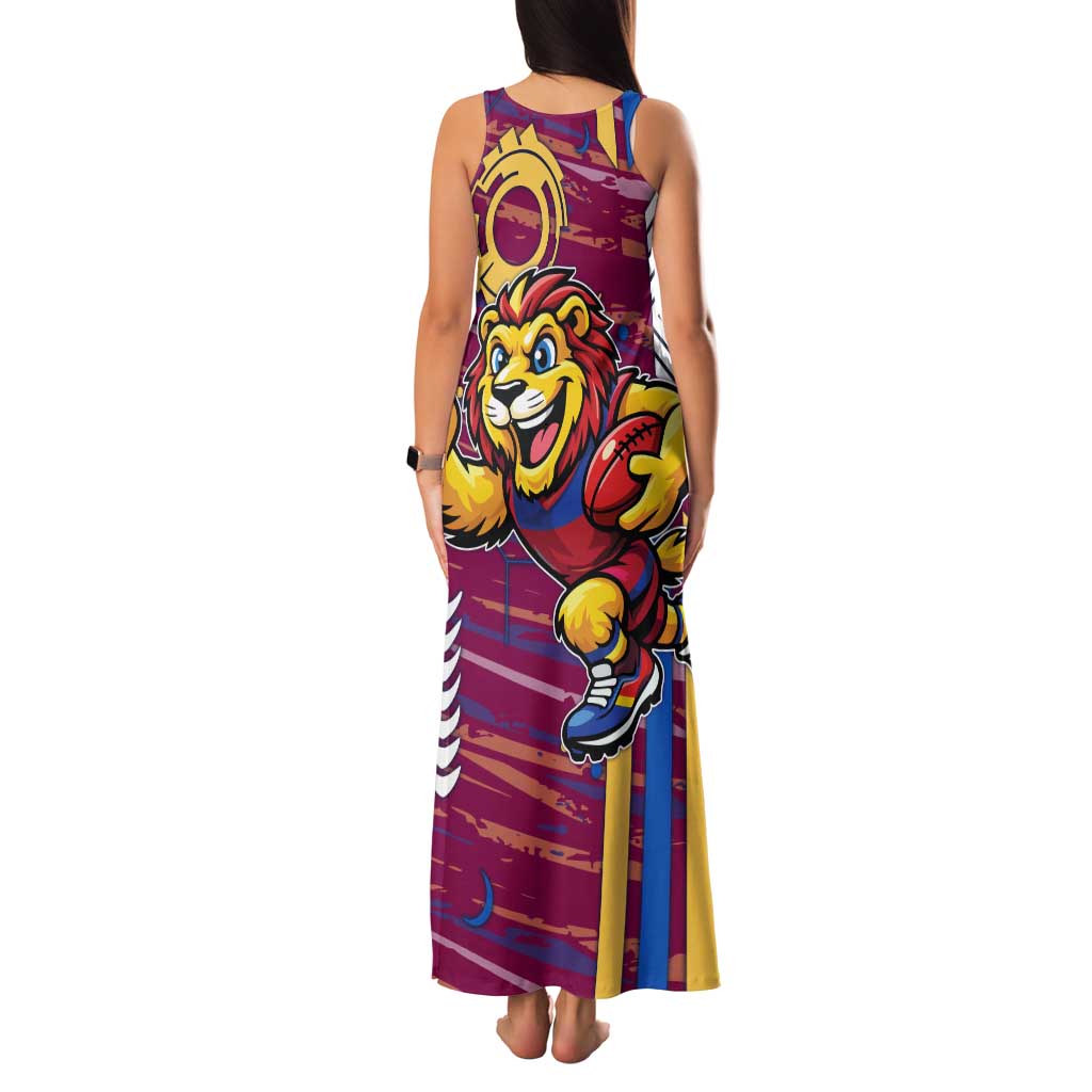 Brisbane Lions Family Matching Tank Maxi Dress and Hawaiian Shirt Mascot Cartoon Football Illustration Style