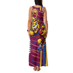 Brisbane Lions Family Matching Tank Maxi Dress and Hawaiian Shirt Mascot Cartoon Football Illustration Style
