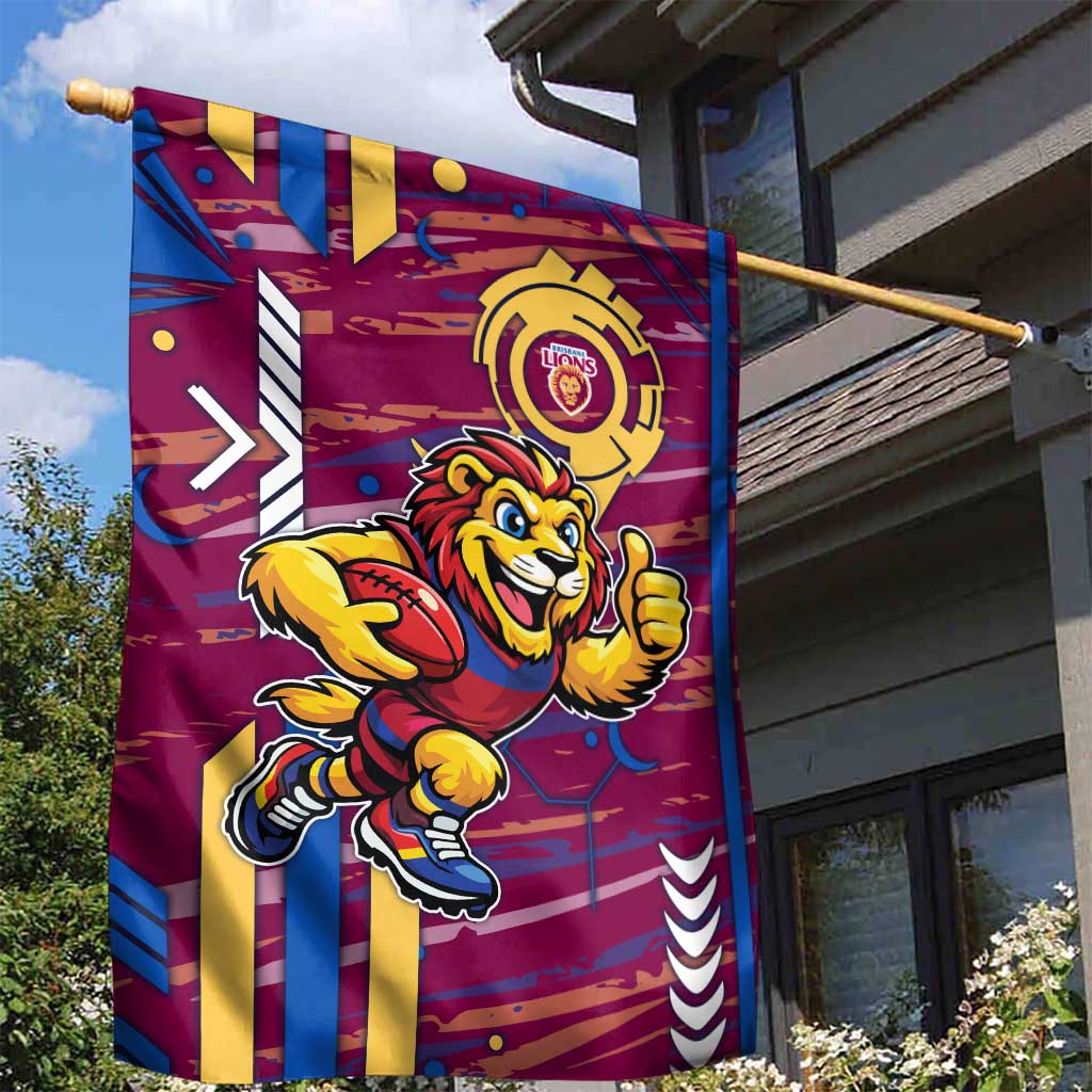 Brisbane Lions Garden Flag Mascot Cartoon Football Illustration Style