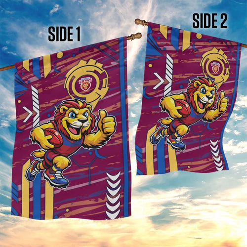 Brisbane Lions Garden Flag Mascot Cartoon Football Illustration Style