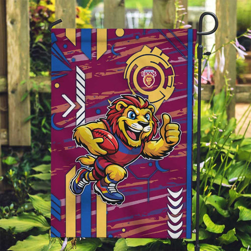 Brisbane Lions Garden Flag Mascot Cartoon Football Illustration Style