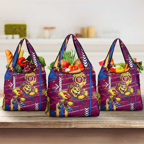 Brisbane Lions Grocery Bag Mascot Cartoon Football Illustration Style