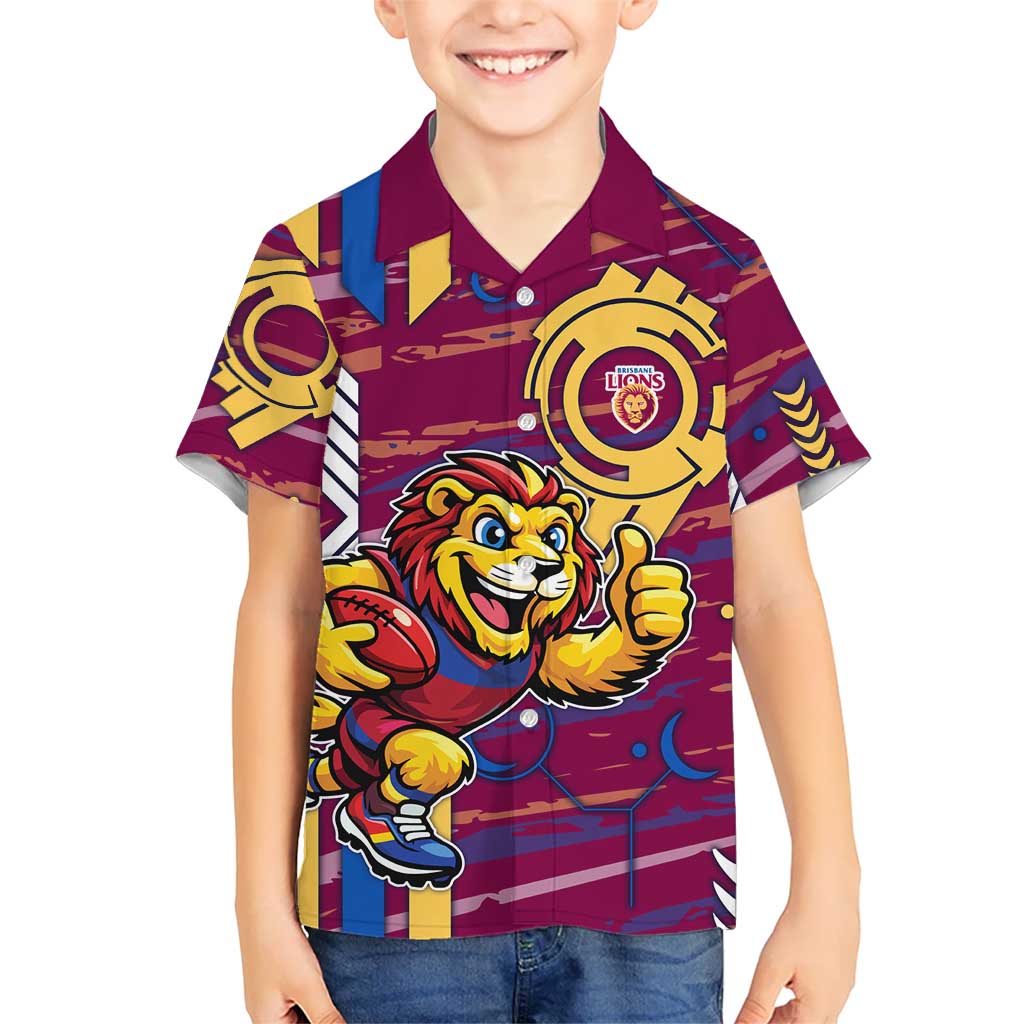 Brisbane Lions Kid Hawaiian Shirt Mascot Cartoon Football Illustration Style