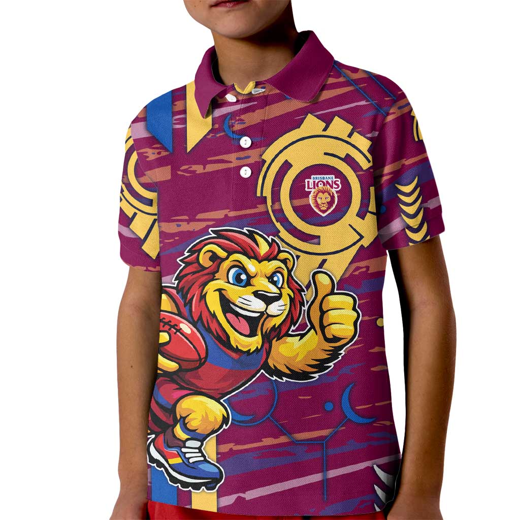 Brisbane Lions Kid Polo Shirt Mascot Cartoon Football Illustration Style