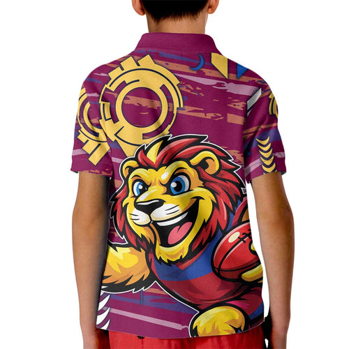 Brisbane Lions Kid Polo Shirt Mascot Cartoon Football Illustration Style