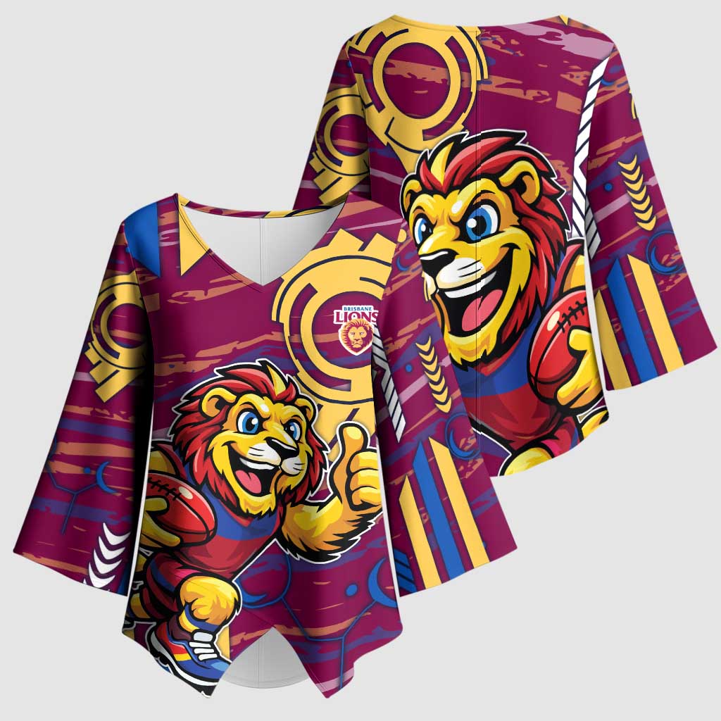 Brisbane Lions Kimono Sleeve Blouse Mascot Cartoon Football Illustration Style